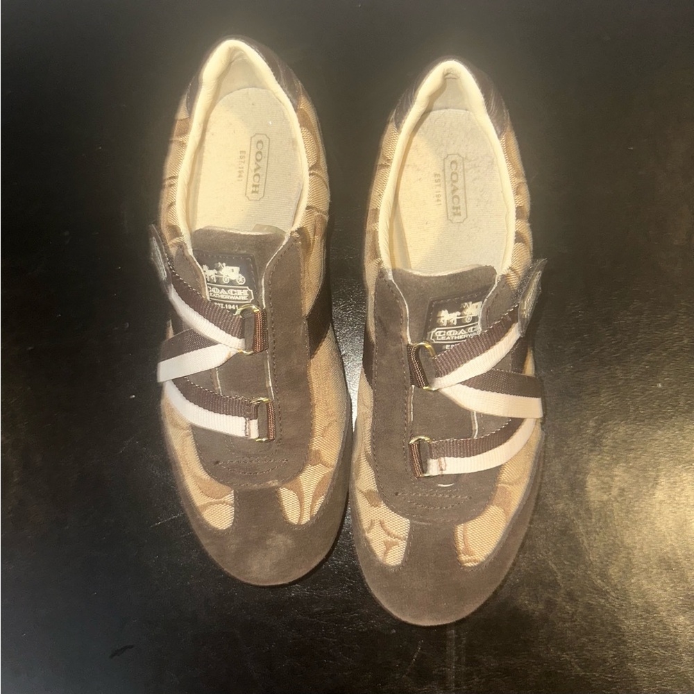 Coach Suede and Canvas Sneakers in Brown and Cream
